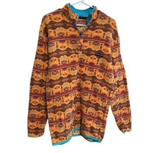Southern Marsh Fleece Dorado Pullover Size Medium Orange Aztec 1/4 Zip Southwest